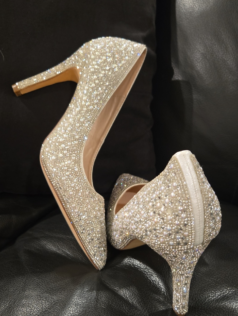 Crystal Embellished Ivory High Heel Pumps